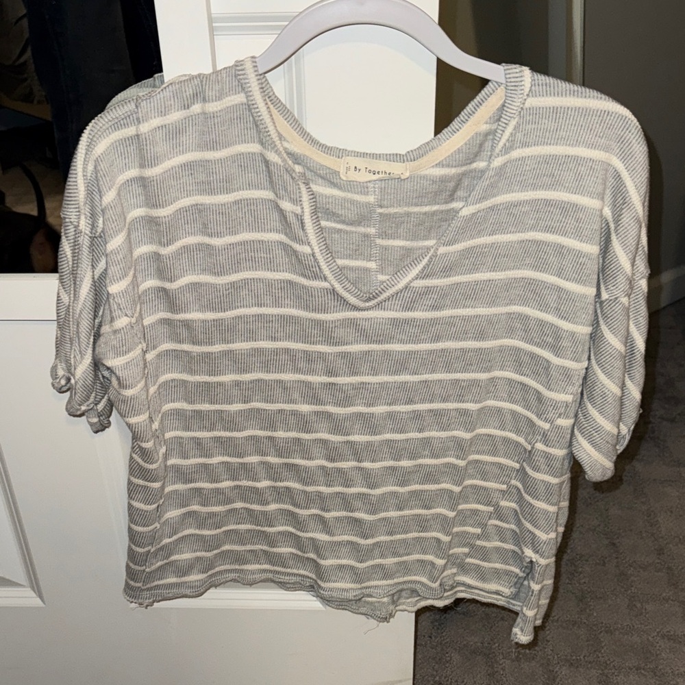 BP Gray and White Striped Short Sleeve Tee